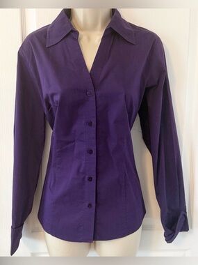 Worthington Purple Button Down Blouse Tailored Career Top Size 8
